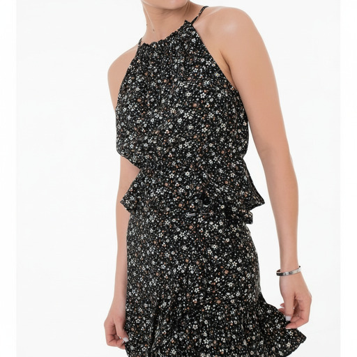 Pepe Jeans Perseis Floral Halter Dress Black