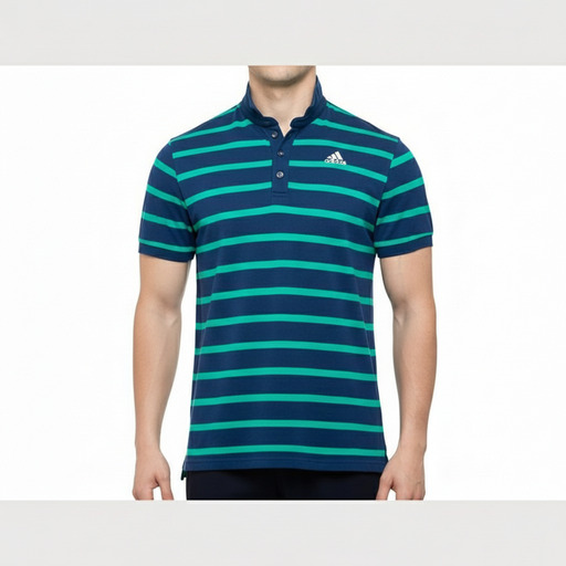 Adidas Striped Navy Green Polo Shirt