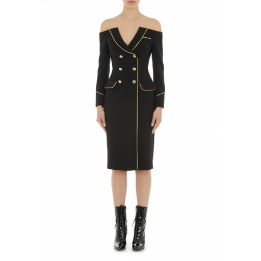 Moschino Fustan Military Off-Shoulder Dress Black