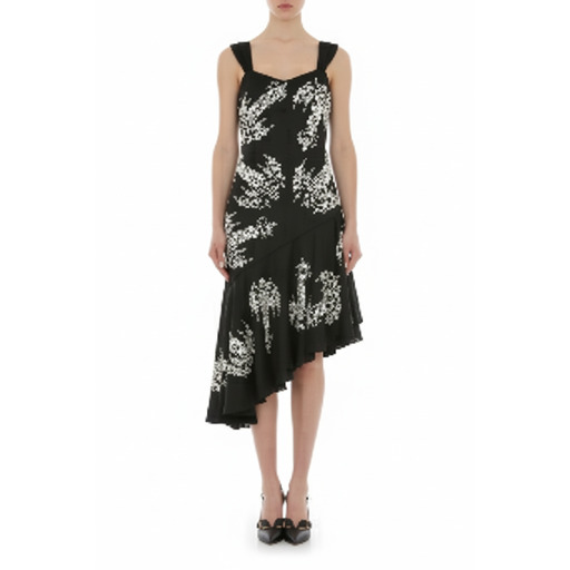 Moschino Fustan Embroidered Asymmetric Midi Dress Black