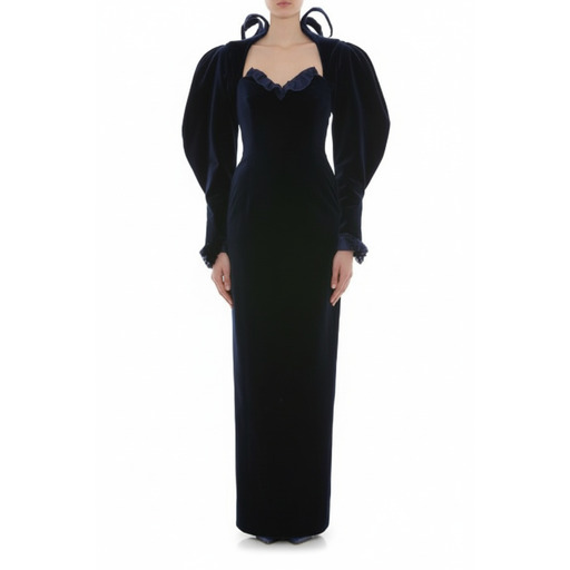 Moschino Fustan Puff Sleeve Velvet Gown Black