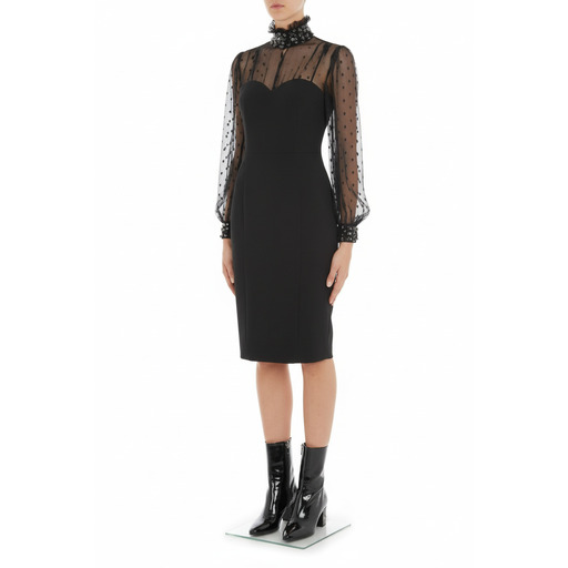 Moschino Fustan Polka Dot Mesh Bodycon Dress Black