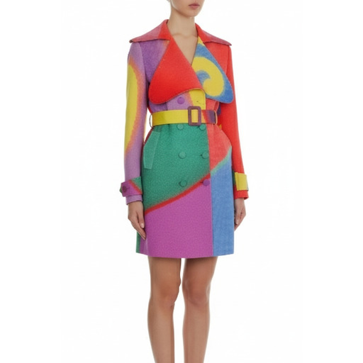 Moschino Pallto Rainbow Swirl Trench Coat Multicolor