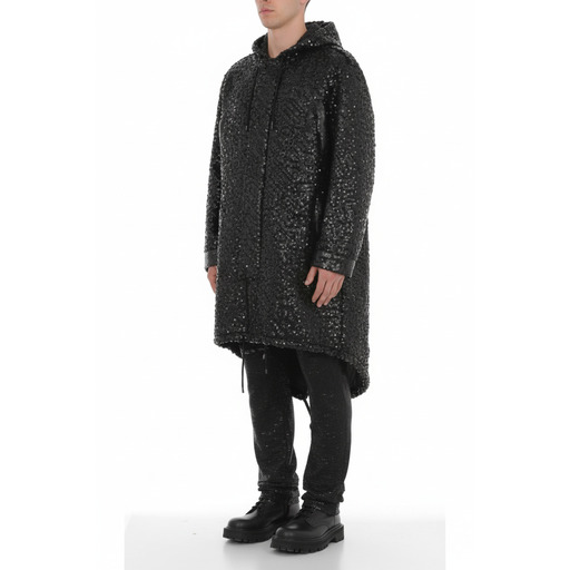 Moschino Sequined Oversized Hooded Jacket Black