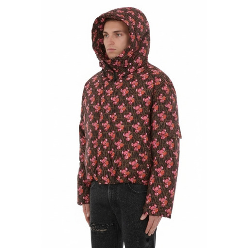 Moschino Xhup me pupla Pink Floral Puffer Jacket Brown