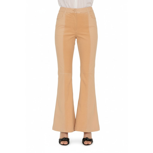 Moschino Pantallona Camel Flared Leather Trousers