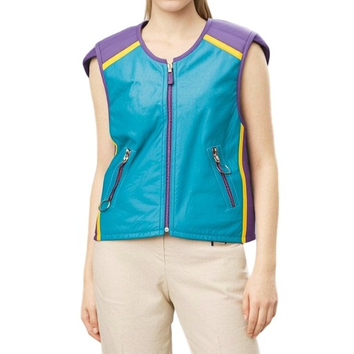 Moschino Colorblock Leather Gilet Turquoise Purple