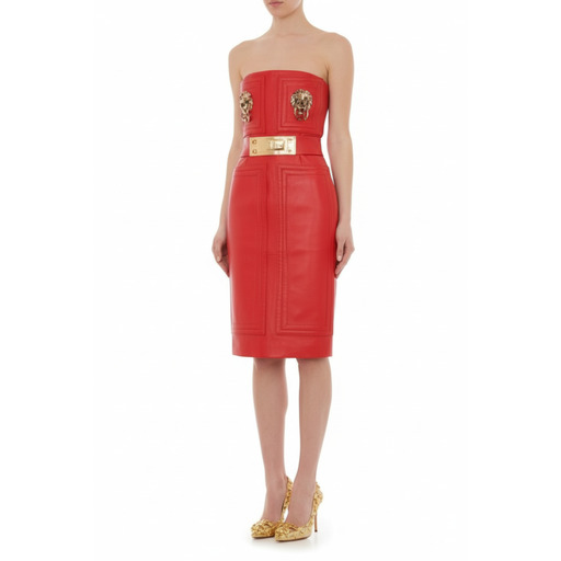 Moschino Fustan Red Lion Hardware Strapless Dress
