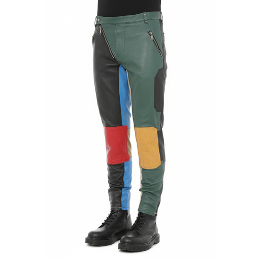 Moschino Pantallona Colorblock Leather Pants Multicolor