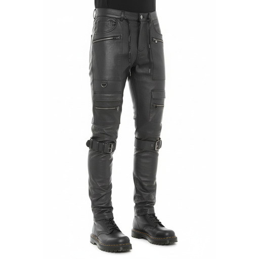 Moschino Pantallona Combat Cargo Leather Pants Black
