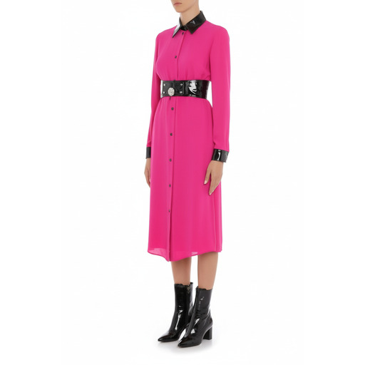 Moschino Fustan Pink Contrast Collar Midi Shirtdress