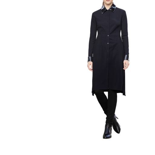Moschino Fustan Faux Leather Trim Shirt Dress Black