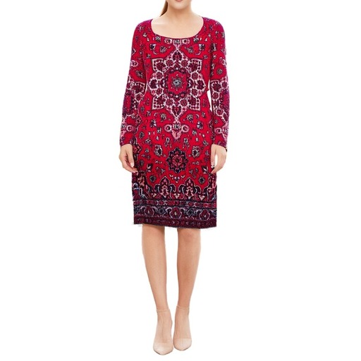 Moschino Fustan Paisley Print Long Sleeve Dress Red