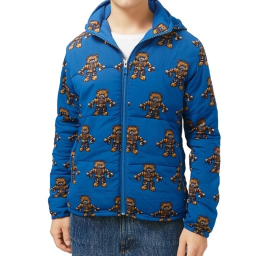 Moschino Xhup me pupla Robot Print Puffer Jacket Blue