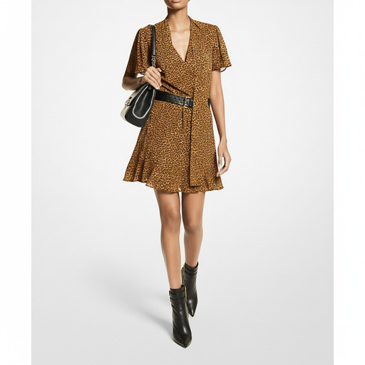 Michael Kors Leopard Print Wrap Dress Brown