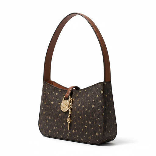 Michael Kors LYRA Star Print Shoulder Bag Brown