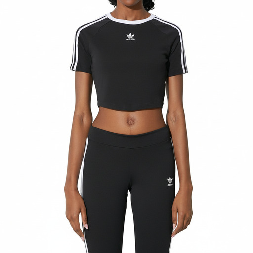 Adidas Three-Stripe Cropped Athletic Tee Black