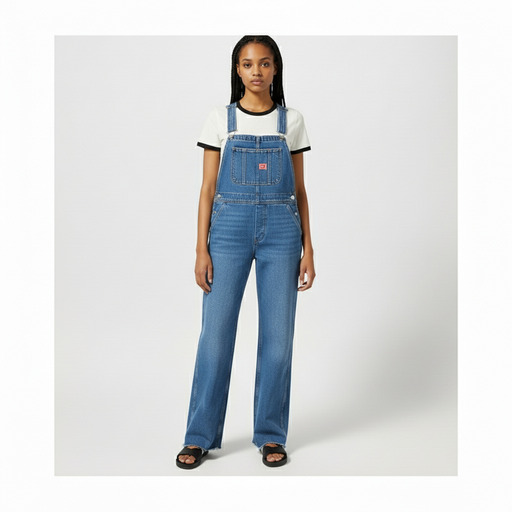Wrangler Essential Flare Denim Overalls Blue