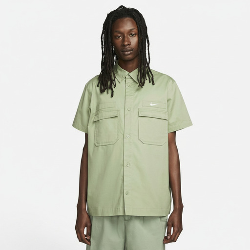 Woven Military Short-Sleeve Button-Down Shirt