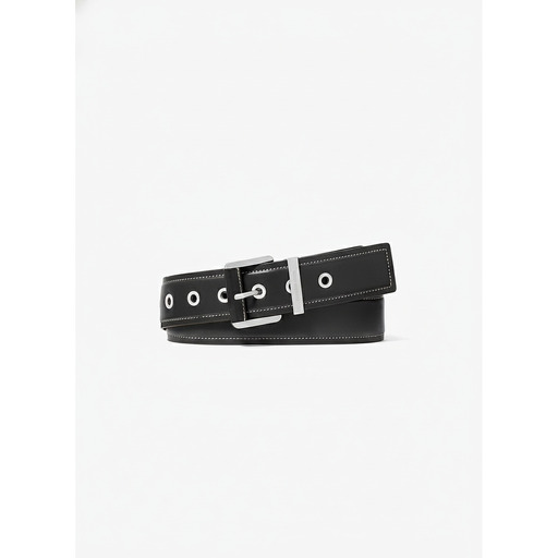 Michael Kors Grommet Leather Belt Black Silver