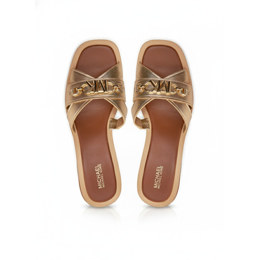 Michael Kors Gold Metallic Slide Sandals