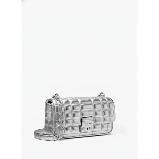 Michael Kors Çantë Tribeca Quilted Metallic Silver Crossbody Bag
