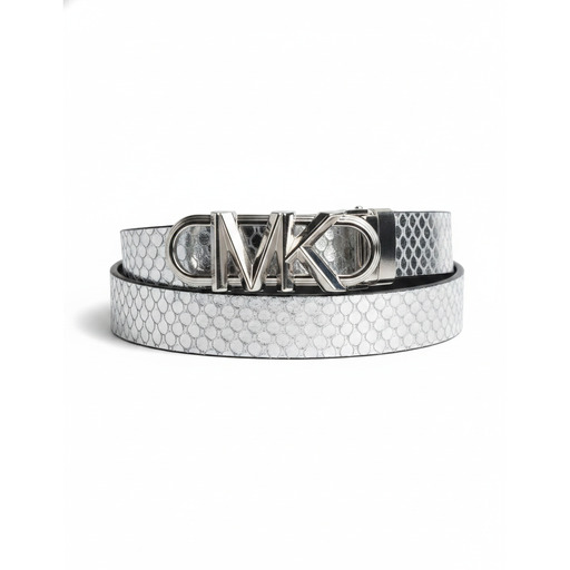 Michael Kors Rrip Mk Logo Buckle Silver Snakeskin Belt