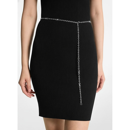 Michael Kors Rrip Mk Logo Chain Belt Silver