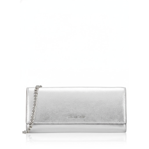 Michael Kors Portofol Jet Set Travel Silver Metallic Leather Clutch Wallet