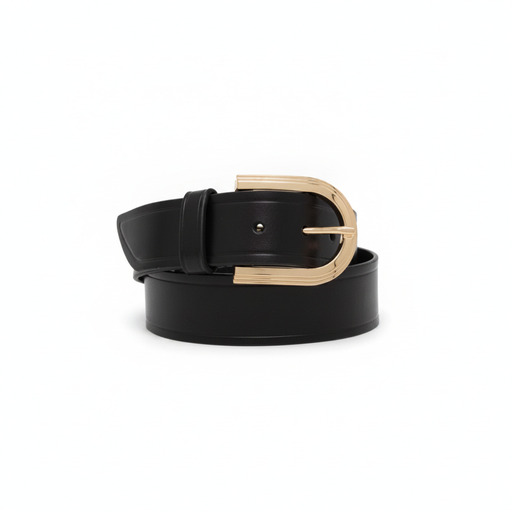 Michael Kors Rrip Black Leather Belt Gold Buckle