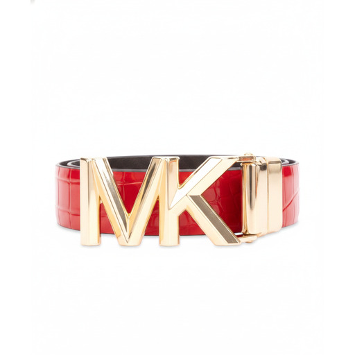 Michael Kors Rrip Mk Logo Buckle Red Croc Belt