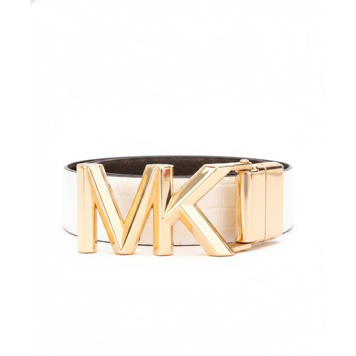 Michael Kors Rrip Mk Logo Buckle Belt Optic White