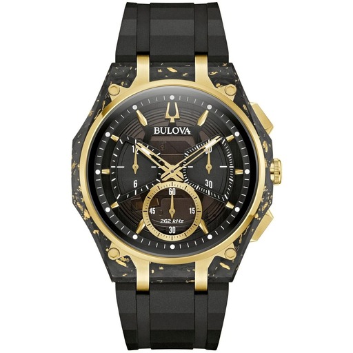 Hodinky Bulova 98A328 Curv Carbon & Gold Chronograph 44mm 3ATM