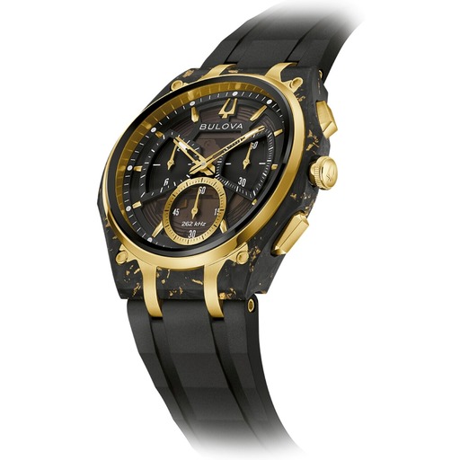 Hodinky Bulova 98A328 Curv Carbon & Gold Chronograph 44mm 3ATM