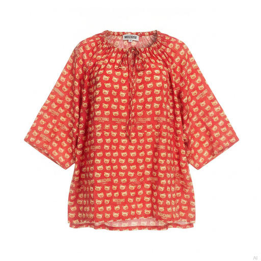 Moschino Fustan Teddy Bear Print Red Dress