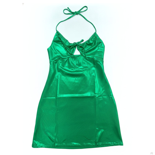 Moschino Fustan Metallic Green Halterneck Mini Dress