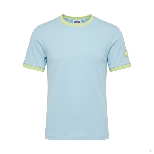 Moschino Ribbed Ringer Crewneck T-Shirt Sky Blue