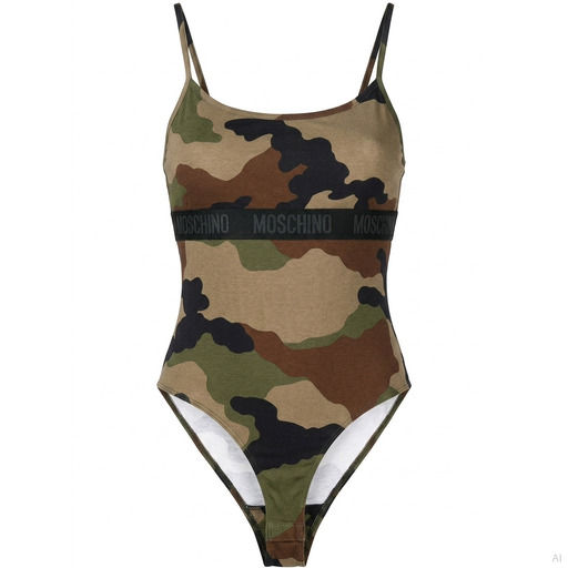 Moschino Camouflage Logo Band Bodysuit Khaki