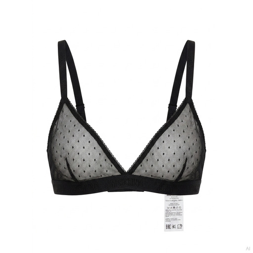 Moschino Polka Dot Mesh Triangle Bra Black