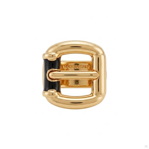 Moschino Pantallona Gold Belt Buckle Ring Black Enamel