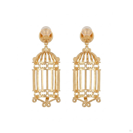 Moschino Gold Birdcage Drop Earrings