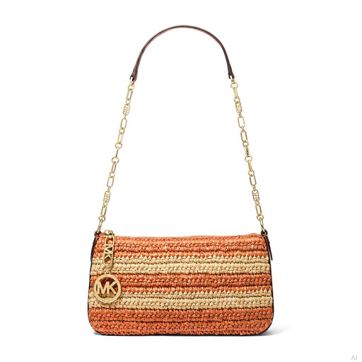 Michael Kors Empire Woven Raffia Clutch Orange Punch