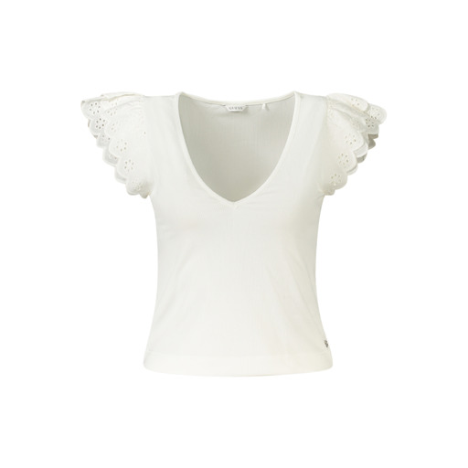 GUESS JEANS T-SHIRT MANICHE CORTE DONNA BIANCO
