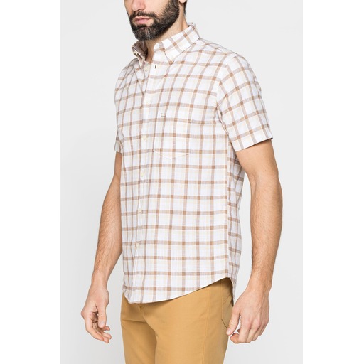 SHORT SLEEVED SHIRT IN PATTERNED SILVER COTTON
