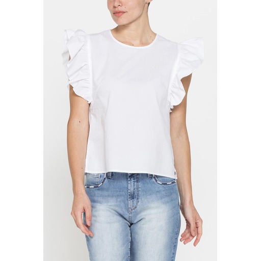BLUSE WITH GATHERED SLEEVES IN COTTON