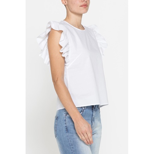 BLUSE WITH GATHERED SLEEVES IN COTTON