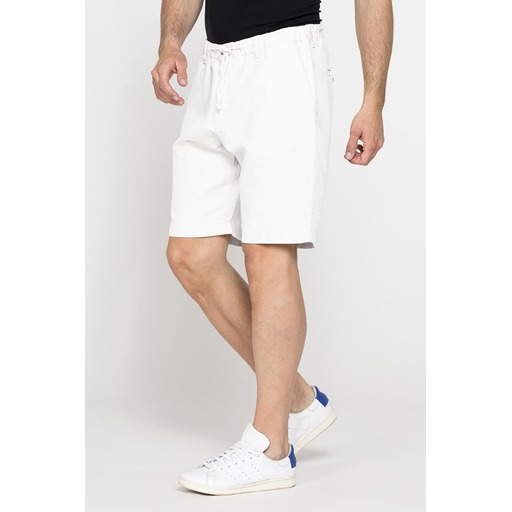 CHINO BERMUDA IN COTTON AND LINEN FABRIC WITH DRAWSTRING