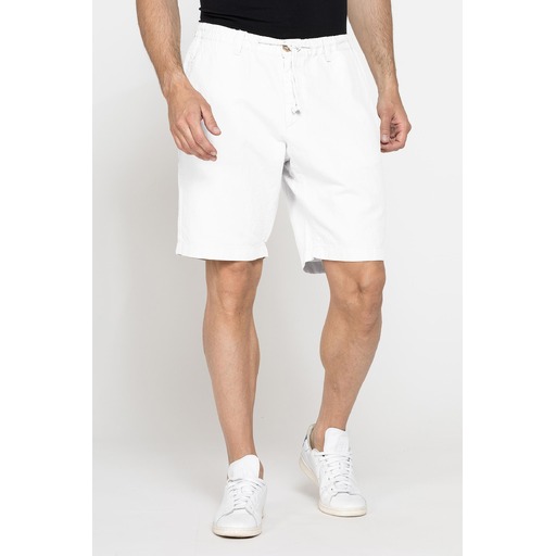 CHINO BERMUDA IN COTTON AND LINEN FABRIC WITH DRAWSTRING
