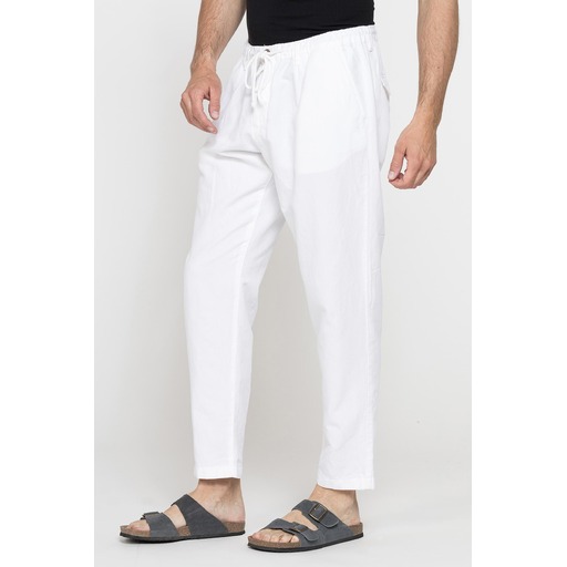 PANTALONE CHINO IN TESSUTO COTONE E LINO CON COULISSE