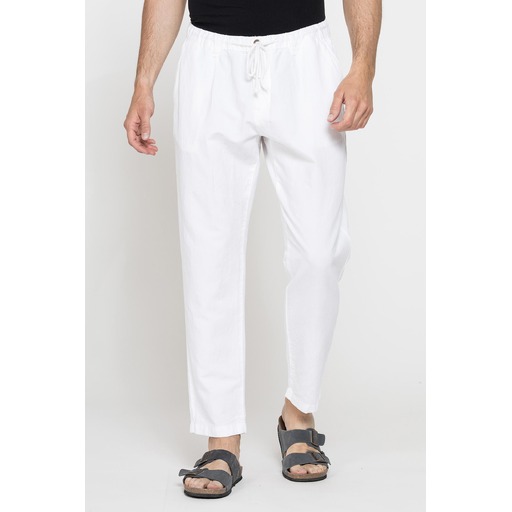 PANTALONE CHINO IN TESSUTO COTONE E LINO CON COULISSE